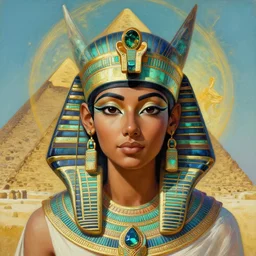portrait of a beautiful young brown skin egyptian goddess, emerald pyramid building, unusual beauty, etheric, outworldly colours, emotionally evoking symbolic metaphors, head in focus, fantasy, ornamental, intricate, elegant, highly detailed photorealistic painting, artstation, concept art, painterly, golden ratio, sharp focus, illustration, art by john william godward and zdzisław beksinski, antonio mora