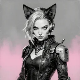 a portrait of a scifi post apocalyptic kitty pryde from marvel comics, scifi fantasy character design, black and white, pink gradient, futuristic punk rock fashion, oil painting by clayton henry, sharp focus, realistic, highly detailed, 8 k