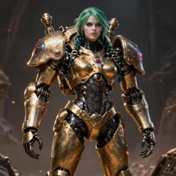 hyper realistic photography of heroic warhammer machine robotic android girl, eva green, wednesday addams, cinematic, chaos marine, artstation, cgsociety, full body greg rutkowski, james gurney, mignola, craig mullins, brom redshift, vray, octane