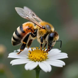 super macro of a cyborg bee drinking from a flower in the forest. fantasy magic style. highly detailed 8 k. intricate. nikon d 8 5 0 3 0 0 mm. award winning photography.