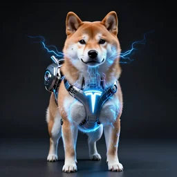 tesla power armor realistic cyborg anthropomorphic shiba inu scifi kirlian photography electric field glowing, cyberpunk x - ray, portrait art by donato giancola and greg rutkowski, realistic face, x - ray fields glowing in tesla electricity visible magnetic field, digital art, trending on artstation, symmetry