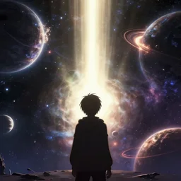 a person knowing that the universes end is immienent, the universe is conscious for it knows, that its end is near, and wishes to comfort the last person alive to die due to the universe ending in epic fashion. fanart anime fanart, in the universe 16k resolution, godrays, planets and space, extraordinary sights, battle for the universe. unreal engine 60 fps screenshot, treding on art station. Emotional. The End of All Existence.