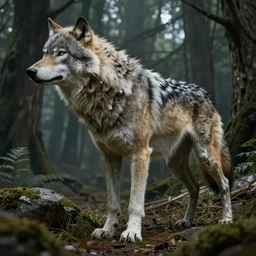 pack of anatomical real wolves in the style of zero dawn, video game, in a dark forest, unreal engine, octane render, intricate details