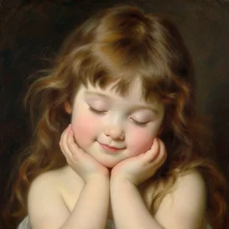 a detailed portrait of a serene anime girl, cute smile, eyes closed, cherub features, painting by gaston bussiere, craig mullins, j. c. leyendecker