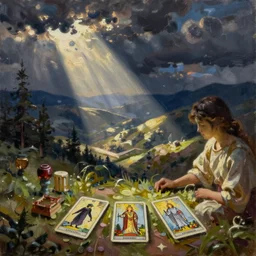 tarot reading, oil painting