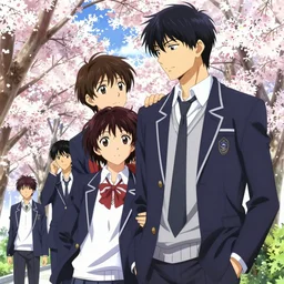 boy's love anime high school spring noon scene, high detail concept art, perfect proportions fine face, tall handsome guys, close together romantic undertones, avant designer uniform, vivid colors, realistic shaded lighting poster fantasy art ilya kuvshinov, kyoani, clamp, kazue kato, jeremy lipking and michael germash, makoto shinkai, loish, best selling artist