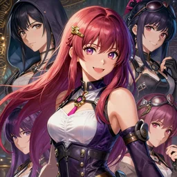 the portrait of chaotic neutral very colorful smiling female rogue assassin as unimaginably beautiful, gorgeous, elegant, realistic young perky anime gravure idol, an ultrafine hyperdetailed illustration by kim jung gi, irakli nadar, detailed faces, sharp heavy focus, intricate linework, octopath traveler, unreal engine 5 highly rendered, global illumination, detailed and intricate environment