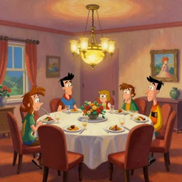 concept art of jetsons cartoon indoor big dinning room, painted by tim white