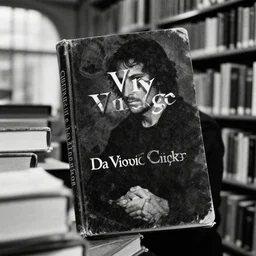 a book of the da vinci code found in a library, old archive photography, black and white, grain, filmic