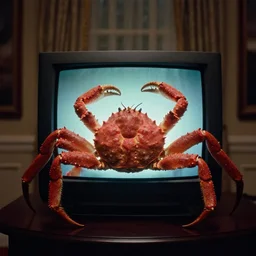 giant crab attacking the oval office, in 2 0 1 2, bathed in the the glow of a crt television, low - light photograph, photography by tyler mitchell