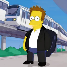 picture of elon musk as the monorail guy from the simpsons