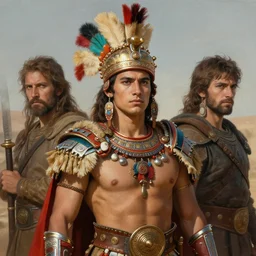 portrait of a handsome young aztec warrior, art by denys tsiperko and bogdan rezunenko and franz xaver kosler, hyperrealism, fantasy art