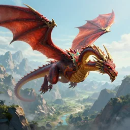 dragon flying in mountain landscape, digital art, majestic, fantasy, d & d, intricate, hyper detailed, devianart, concept art, smooth, concept art, vibrant, photorealistic, rj palmer