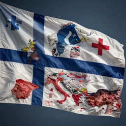 the new flag of the baltic federation consisting of all nordic, scandinavian and baltic countries, rendered in vray