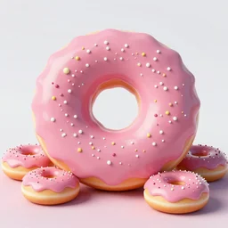 a mountaintop made of hyperrealistic pink - glaze donuts
