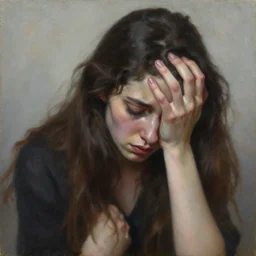 a highly detailed oil painting by a famous artist representing immeasurable sadness and despair