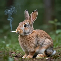an epic profile of a rabbit smoking a cigarette deep in the forest, striking pose, black and white illustration, creative design by junji ito