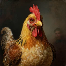 portrait of a scary man dressed as a chicken, highly detailed painting by gaston bussiere, craig mullins, j. c. leyendecker 8 k