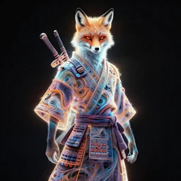 fox dressed as samurai, intricate, abstract, wlop, artgerm, greg rutkowski, artstation, octane render, glow