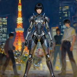 avatar full body girl metal armor cyberpunk gun poses tokyo night beautifull face alice otsu no blur by gaston bussiere, greg rutkowski, yoji shinkawa, yoshitaka amano, tsutomu nihei, donato giancola, tim hildebrandt, oil on canvas, trending on artstation, featured on pixiv, cinematic composition, 8 k