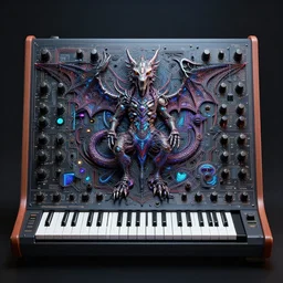 a centered render of intricate modular synthesizer of dargon, materverse and utopia, trending on artstation, cyber punk, futurism, unreal engine, high detailed, 8 k