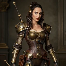 highly detailed steampunk gal gadot, leonardo da vinci