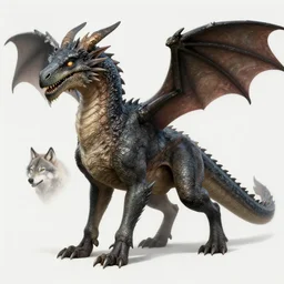 a fusion between a dragon, dinosaur and wolf. Epic Fantasy Art, 4k. Detailed drawing, Trending on Art station.