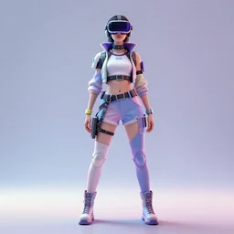 a full body illustration of an asian female cyberpunk character wearing VR goggle implants, highly detailed, soft lighting, neon pastel colors, by WLOP, Guweiz, and Greg Staples, HD, 4K