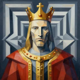 a portrait of a king, a geometrical matte painting, in the style of mc escher and h. r. giger, full colour, symmetrical, 8 k, hyperdetailed,