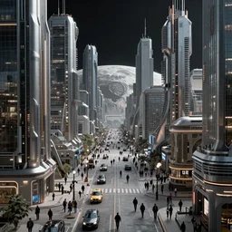Street photo in a crowded future city on Moon, Neo Norilsk, sci-fi, 17mm, intricate, very very beautiful, elegant, highly detailed, smooth, sharp focus, by Evgeny Zubkov, by Marat Zakirov, trending on Artstation, behance