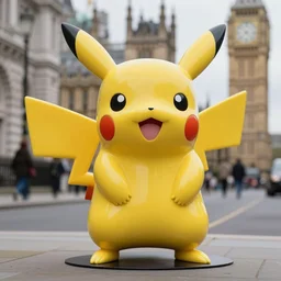 a pikachu marble statue in London, intricate detail