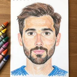 a realistic face of a man in kids crayon art