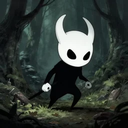horror art, hollow knight, entering the forest in the background, art by greg rutkowski