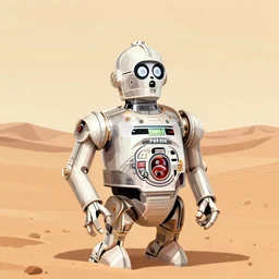 C-3PO in the desert, in the style of South Park, highly detailed, 4k
