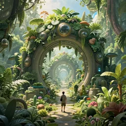 portal to a futuristic vegetative world, extremely detailed, sharp focus, wide view, full body shot, smooth, digital illustration, by, sakimichan, mcbess, yerka