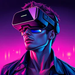 portrait of synthwave 8 0 s handsome confident max headroom wearing vr headset, retrowave, digital art, greg rutkowski, loish, rhads, beeple, makoto shinkai and lois van baarle, frank miller, ilya kuvshinov, rossdraws, tom bagshaw, glamour pose, alphonse mucha, - h 6 4 0