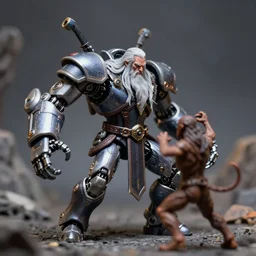 cyber - gandalf with large robotic arm and fingers battling the balrog epic 3 5 mm photograph