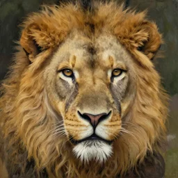 realistic face of a lion, painted in Mary Cassatt style