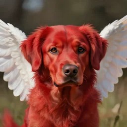 a beautiful digital painting of a red dog with wings, close up, lots of light H-768
