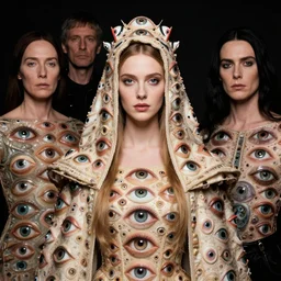 portrait of a beautiful princess wearing robes covered in eyes by hr giger, greg rutkowski, luis royo and wayne barlowe, many eyes, multiple eyes, clothing eyes 8 k