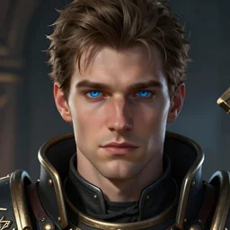 close - up portrait of a handsome fair - haired prince in warhammer 4 0 k, azure eyes, intricate, highly detailed, trending on artstation, concept art, slightly smooth, sharp focus, darker colors, rpg rulebook illustration, art by raymond swanland and greg rutkowski