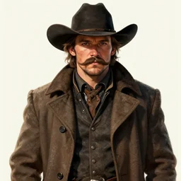 chris pratt as an outlaw cowboy with a large moustache, dark eyes, he wears a big coat, scruffy. character concept art. royo, artgerm, wlop. fashion. dnd. trending on artstation.