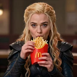perfectly - centered - portrait of sansa stark eating mc donald, intricate, highly detailed, digital painting, artstation, concept art, smooth, sharp focus, illustration, realism, unreal engine 5, 8 k, art by dave rapoza and sam spratt