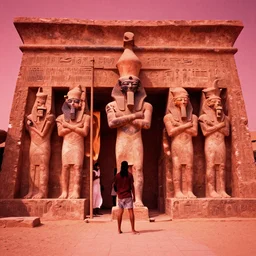 end of the world set in ancient egypt in red tones, grainy