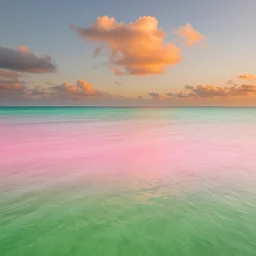 the beach shifted color to a gradient from pink to green and the clouds glowed orange
