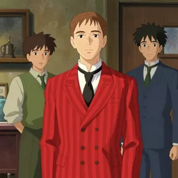 Eminem wearing a 1920s red striped outfit, dapper, from scene from Twin Peaks by Michael Whelan, Bob Larkin and Tomer Hanuka, a solo individual portrait of, simple illustration, domestic, nostalgic, full of details, by Makoto Shinkai and thomas kinkade, Matte painting, trending on artstation and unreal engine