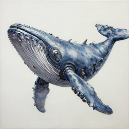 “a giant mechanical whale robot, oil dotwork on canvas by James Jean”