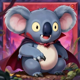 a vampire koala, vampire fangs, digital art, yugioh art style