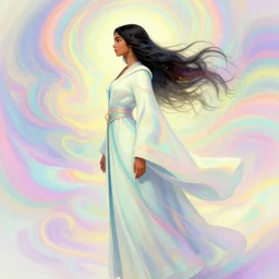 side profile, maya ali, wind sorcerer, dota, elden ring, robes, elegant, concept art, smooth, colorful psychedelic swirly magic ripples, pastel colors, by greg rutkowski, jesper ejsing, ilya kuvshinov, artgerm, mucha