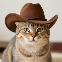 cat with a cowboy hat, taken on a high resolution camera